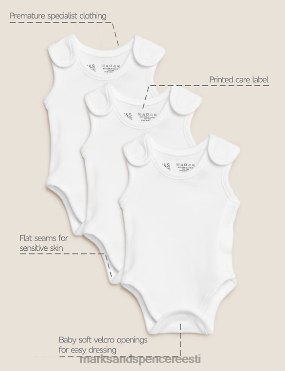 Riietus ee Marks & Spencer beebi 3pk puhtast puuvillast enneaegsed bodyd valge NZTRN7505