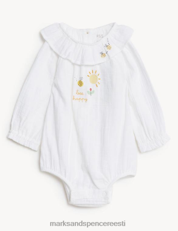 Riietus ee Marks & Spencer beebi puhtast puuvillast frilliga bee body elevandiluu segu NZTRN7788