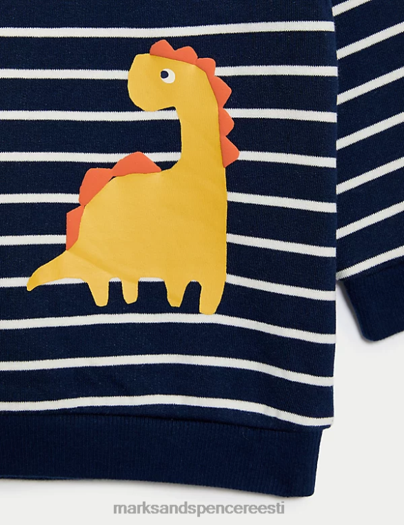 Riietus ee Marks & Spencer beebi puuvillase rikkaliku triibuga dinosauruse dressipluus indigo segu NZTRN7342