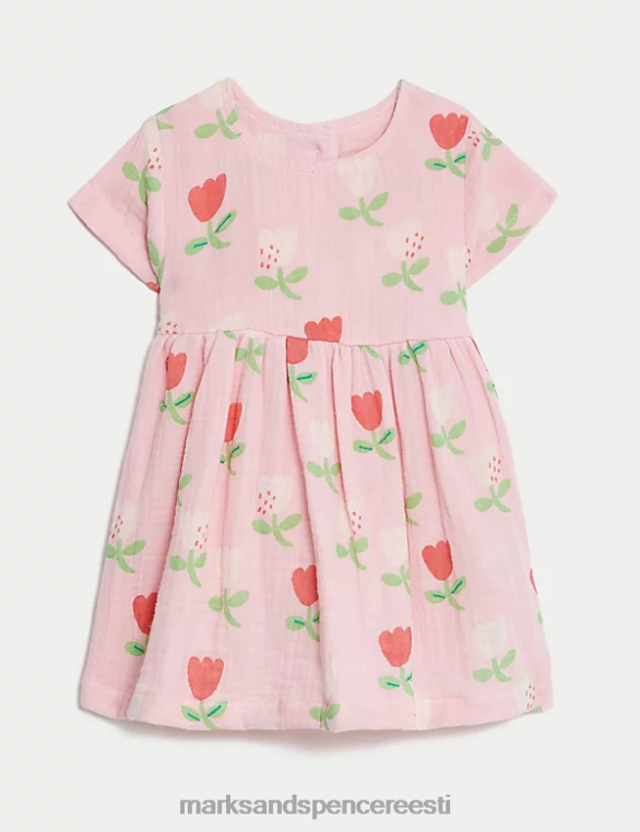 Riietus ee Marks & Spencer beebi puhtast puuvillast lilleline kleit roosa segu NZTRN7627