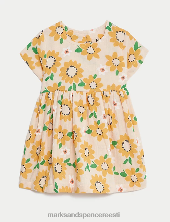 Riietus ee Marks & Spencer beebi puhtast puuvillast päevalille mustriga kleit virsiku segu NZTRN7645