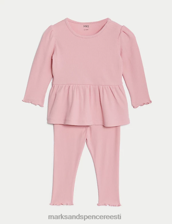 Riietus ee Marks & Spencer beebi 2 tk puuvillast rikkaliku soonikuga ülemine ja alumine komplekt roosa NZTRN7863
