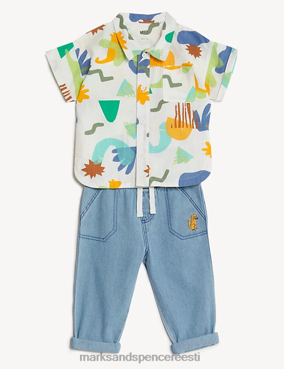 Riietus ee Marks & Spencer beebi 2tk puhtast puuvillast abstraktse prindiga riietus denim segu NZTRN7396
