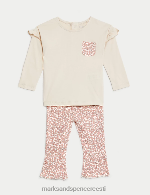 Riietus ee Marks & Spencer beebi 2tk puuvillane rikkalik lilleline komplekt roosa segu NZTRN7658