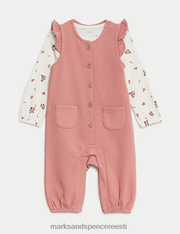 Riietus ee Marks & Spencer beebi 2tk puuvillane rikkalik lilleline komplekt roosa segu NZTRN7667