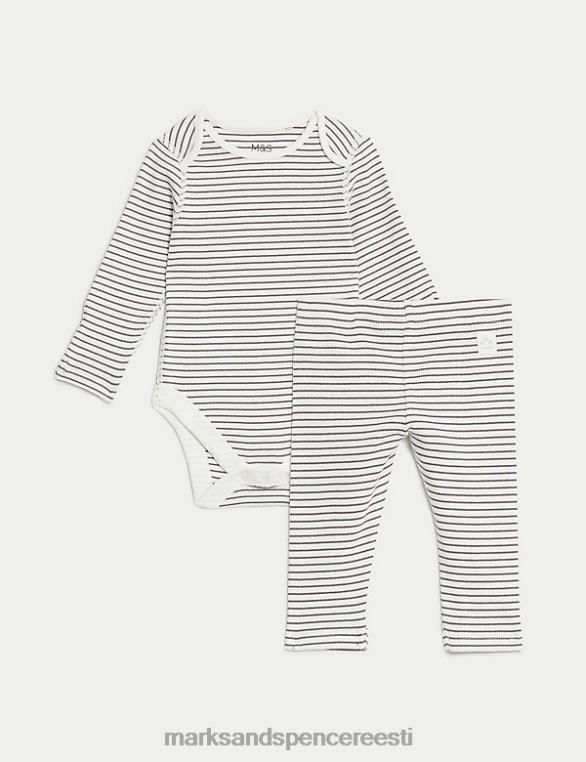 Riietus ee Marks & Spencer beebi 2tk puuvillase rikkaliku triibuga komplekt valge segu NZTRN7784