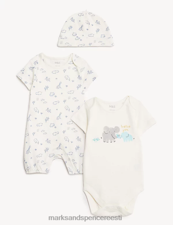 Riietus ee Marks & Spencer beebi 3tk puhtast puuvillast loomaprindiga riietus elevandiluu segu NZTRN7557