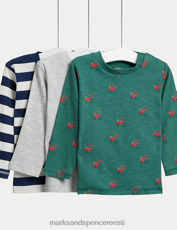 Riietus ee Marks & Spencer beebi 3pk puuvillased rikkaliku mustriga topid mitu NZTRN7244
