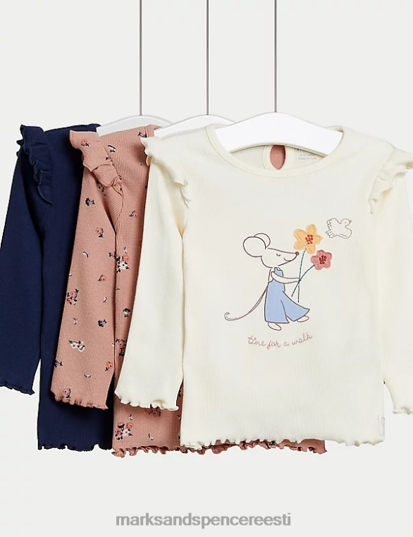 Riietus ee Marks & Spencer beebi 3pk puuvillased rikkaliku mustriga topid mitu NZTRN7639