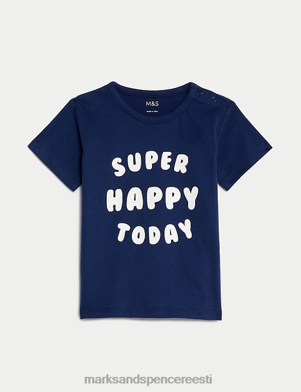 Riietus ee Marks & Spencer beebi puhtast puuvillast super happy slogan t-särk indigo NZTRN7441