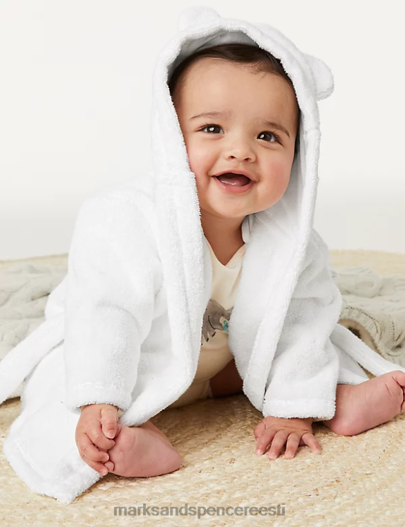 tarvikud ee Marks & Spencer beebi puhtast puuvillast kapuutsiga hommikumantel valge NZTRN7796