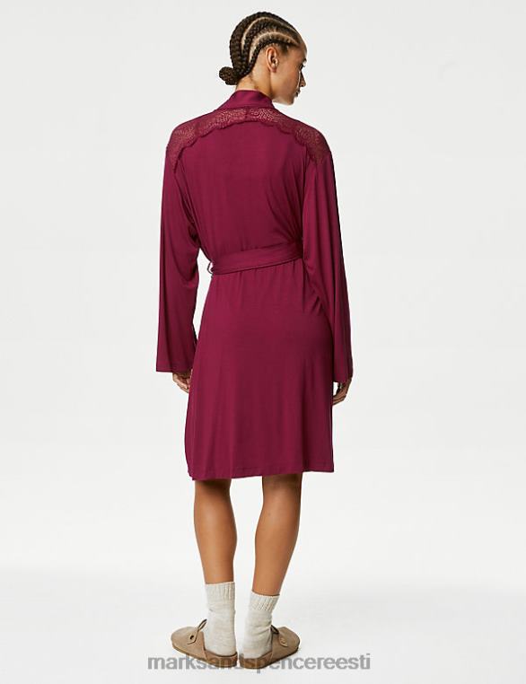 pesu ee Marks & Spencer unisex kehaga pehme pitsdetailidega lühike hommikumantel vaarikas NZTRN3774