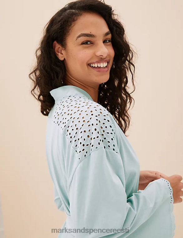 pesu ee Marks & Spencer unisex puhtast puuvillast lipsuga hommikumantel helesinine NZTRN3544