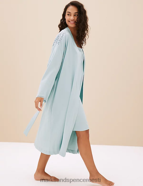 pesu ee Marks & Spencer unisex puhtast puuvillast lipsuga hommikumantel helesinine NZTRN3544