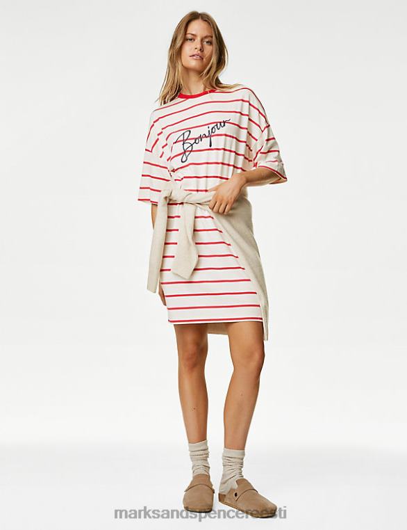 pesu ee Marks & Spencer unisex triibuline loosungiga öösärk punane segu NZTRN3346