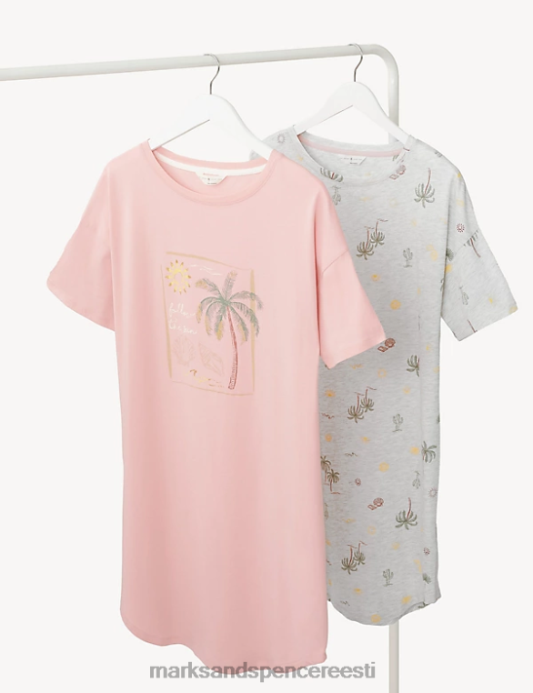 pesu ee Marks & Spencer unisex 2pk puuvillased rikkaliku trükiga öösärgid roosa segu NZTRN3523