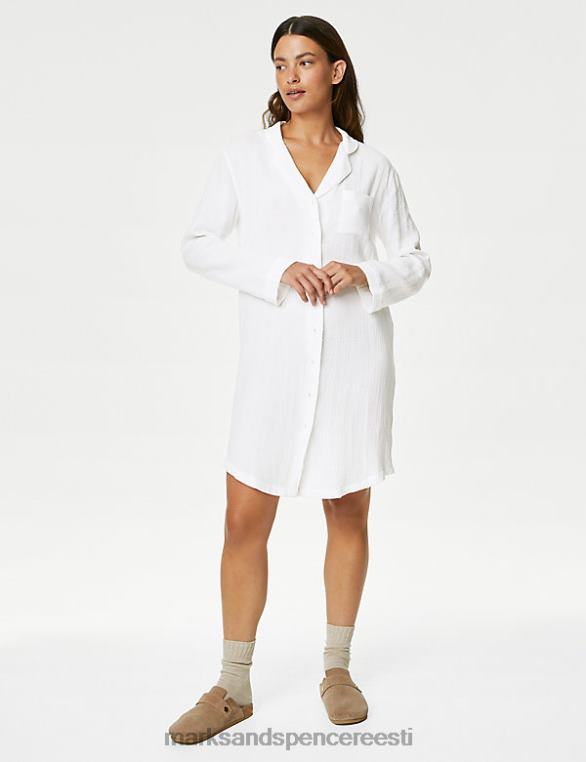 pesu ee Marks & Spencer unisex puhtast puuvillast musliinist revere öösärk valge NZTRN3416