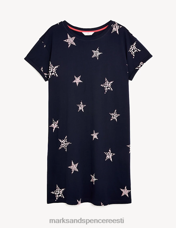 pesu ee Marks & Spencer unisex puhtast puuvillast tähtmustriga lühike öösärk mereväe segu NZTRN3569