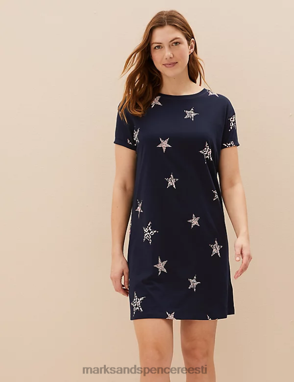 pesu ee Marks & Spencer unisex puhtast puuvillast tähtmustriga lühike öösärk mereväe segu NZTRN3569