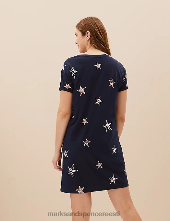pesu ee Marks & Spencer unisex puhtast puuvillast tähtmustriga lühike öösärk mereväe segu NZTRN3569