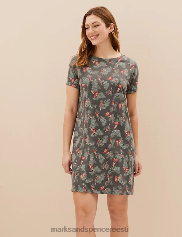 pesu ee Marks & Spencer unisex puuvillase rikkaliku papagoimustriga lühike öösärk khaki segu NZTRN3674