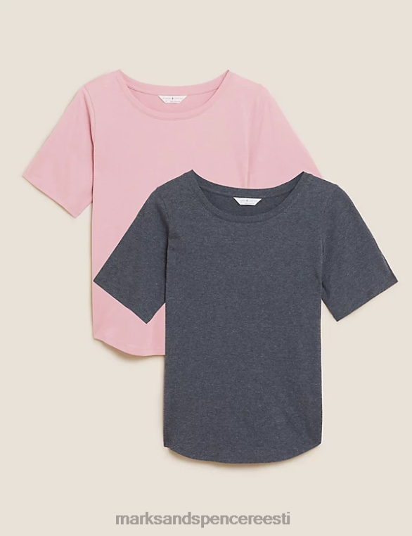 pesu ee Marks & Spencer unisex 2tk puuvillased modaalpidžaama topid roosa segu NZTRN3524