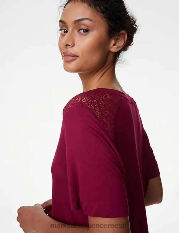 pesu ee Marks & Spencer unisex keha pehme pitsdetailidega pidžaamatop tume vaarikas NZTRN3732