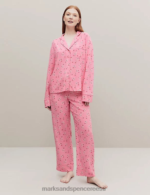 pesu ee Marks & Spencer unisex lillemustriga revere kraega pidžaamatop roosa segu NZTRN3539
