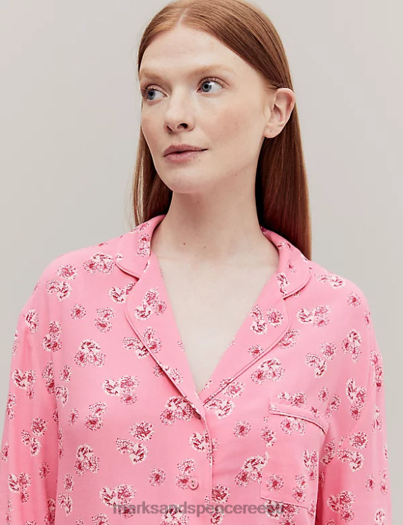 pesu ee Marks & Spencer unisex lillemustriga revere kraega pidžaamatop roosa segu NZTRN3539