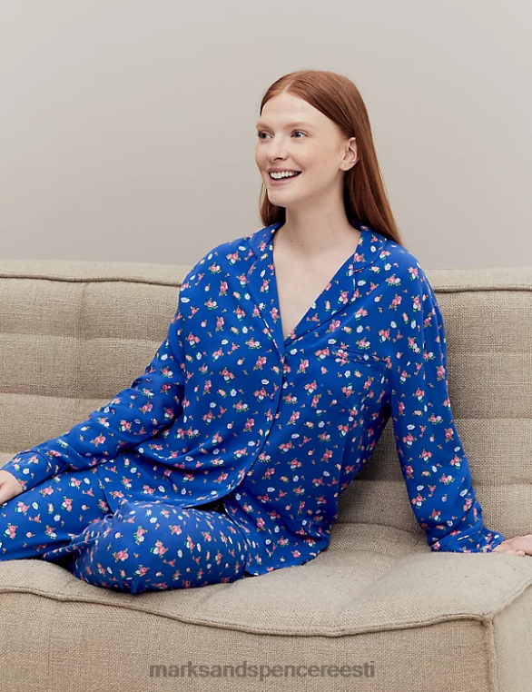 pesu ee Marks & Spencer unisex lillemustriga revere kraega pidžaamatop sinine segu NZTRN3531
