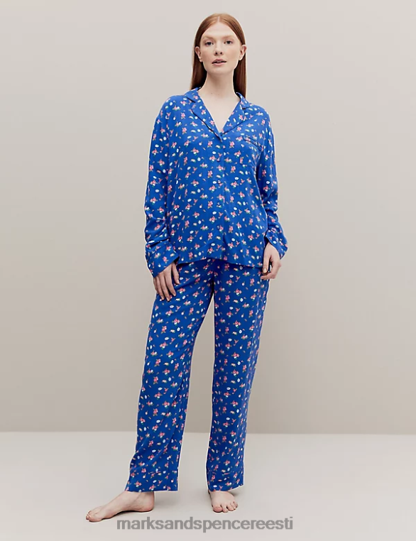 pesu ee Marks & Spencer unisex lillemustriga revere kraega pidžaamatop sinine segu NZTRN3531