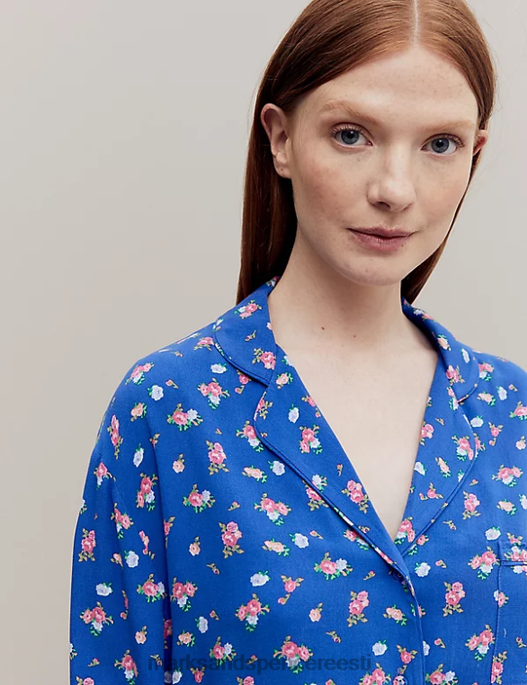 pesu ee Marks & Spencer unisex lillemustriga revere kraega pidžaamatop sinine segu NZTRN3531