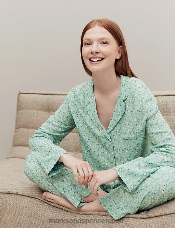 pesu ee Marks & Spencer unisex lillemustriga revere kraega pidžaamatop teal segu NZTRN3470