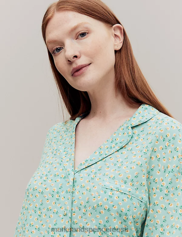 pesu ee Marks & Spencer unisex lillemustriga revere kraega pidžaamatop teal segu NZTRN3470