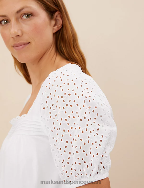 pesu ee Marks & Spencer unisex puhtast puuvillast broderie pidžaamakomplekt valge NZTRN3546