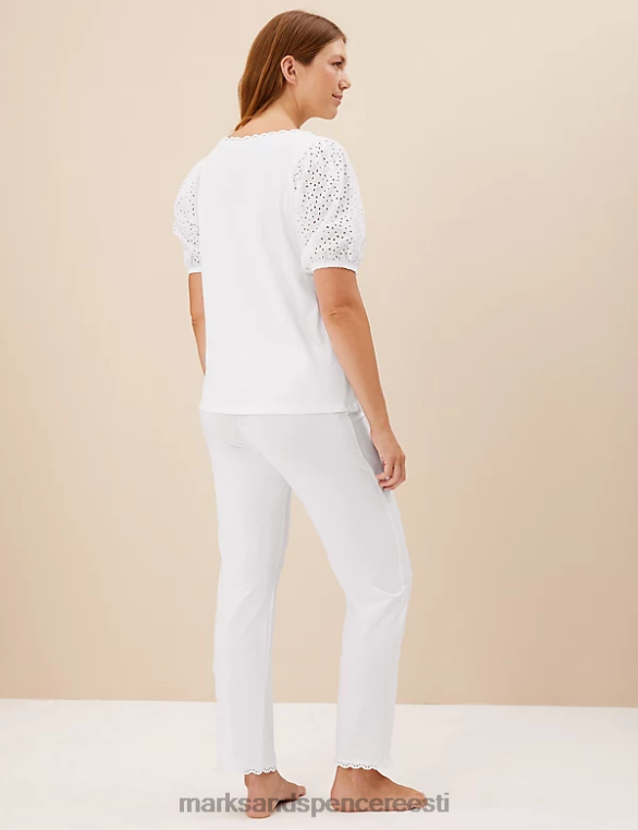 pesu ee Marks & Spencer unisex puhtast puuvillast broderie pidžaamakomplekt valge NZTRN3546