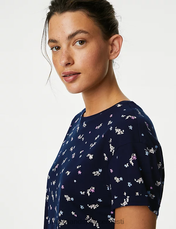 pesu ee Marks & Spencer unisex puhtast puuvillast lilleline pidžaamakomplekt mereväe segu NZTRN3385