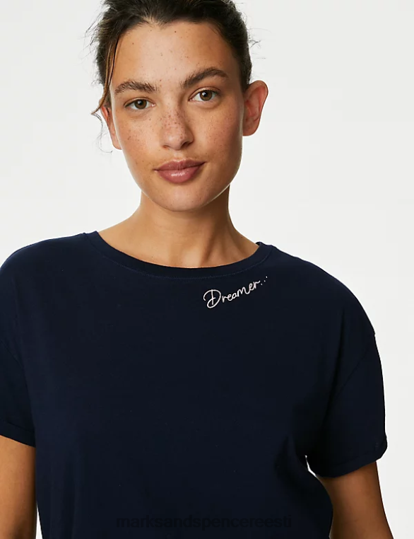 pesu ee Marks & Spencer unisex puhtast puuvillast lilleline pidžaamakomplekt mereväe segu NZTRN3465