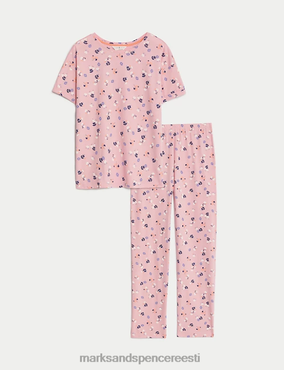 pesu ee Marks & Spencer unisex puhtast puuvillast lilleline pidžaamakomplekt roosa segu NZTRN3349