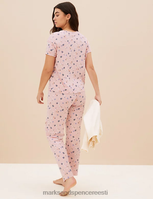 pesu ee Marks & Spencer unisex puhtast puuvillast lilleline pidžaamakomplekt roosa segu NZTRN3349
