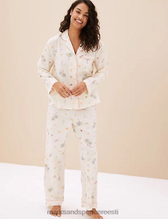 pesu ee Marks & Spencer unisex puhtast puuvillast peopesamustriga pidžaamakomplekt elevandiluu segu NZTRN3585