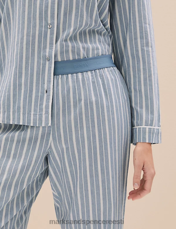 pesu ee Marks & Spencer unisex puhtast puuvillast pidžaama komplekt sinine segu NZTRN3578