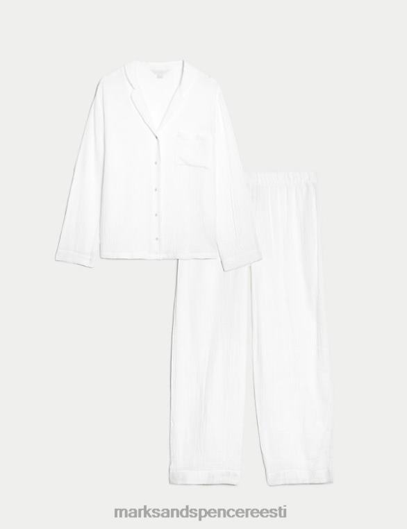 pesu ee Marks & Spencer unisex puhtast puuvillast revere kraega pidžaamakomplekt valge NZTRN3381