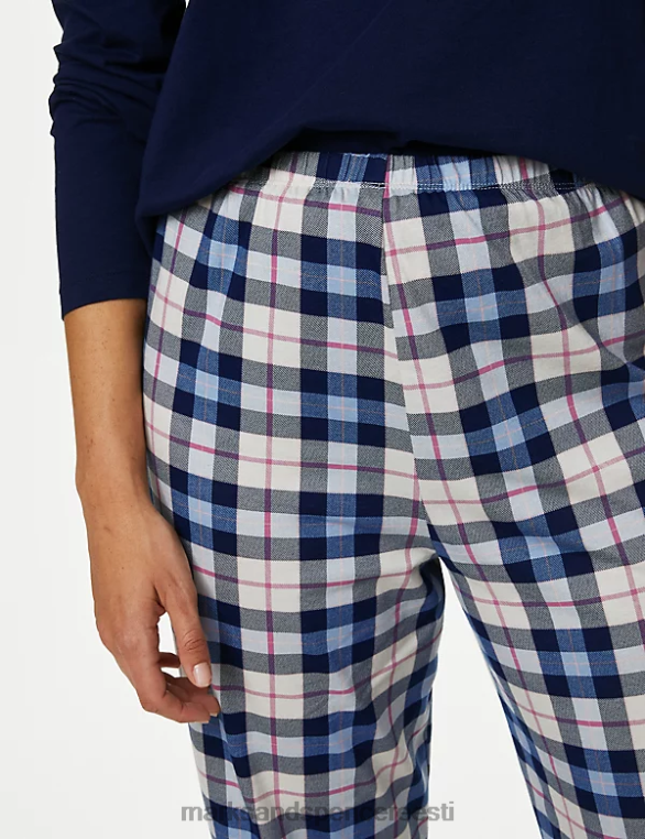 pesu ee Marks & Spencer unisex puhtast puuvillast ruuduline pidžaamakomplekt mereväe segu NZTRN3343