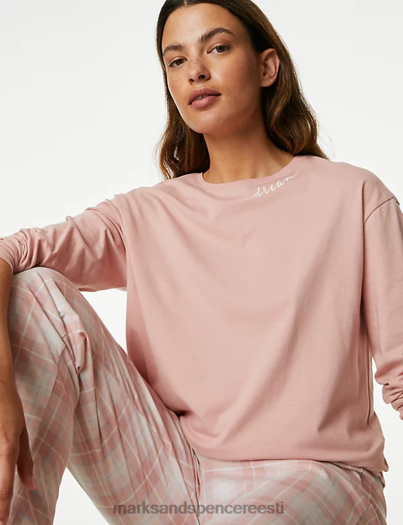 pesu ee Marks & Spencer unisex puhtast puuvillast ruuduline pidžaamakomplekt roosa segu NZTRN3329