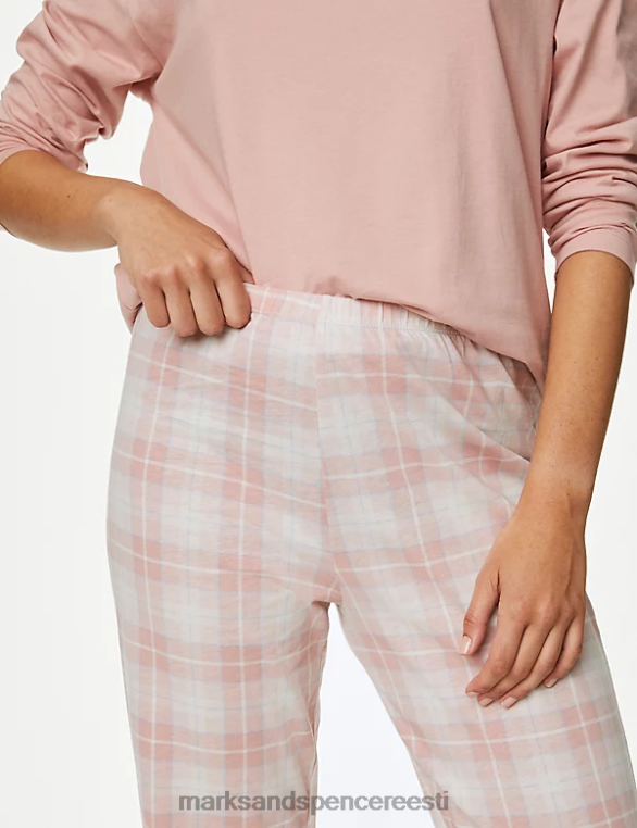 pesu ee Marks & Spencer unisex puhtast puuvillast ruuduline pidžaamakomplekt roosa segu NZTRN3329