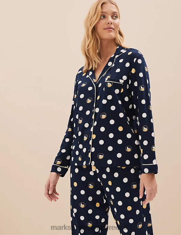 pesu ee Marks & Spencer unisex puhtast puuvillast snoopy täpiline pidžaamakomplekt mereväe segu NZTRN3460