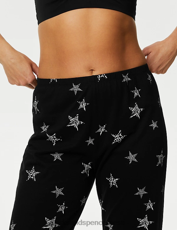 pesu ee Marks & Spencer unisex puhtast puuvillast tähtprinteriga pidžaamakomplekt must segu NZTRN3339