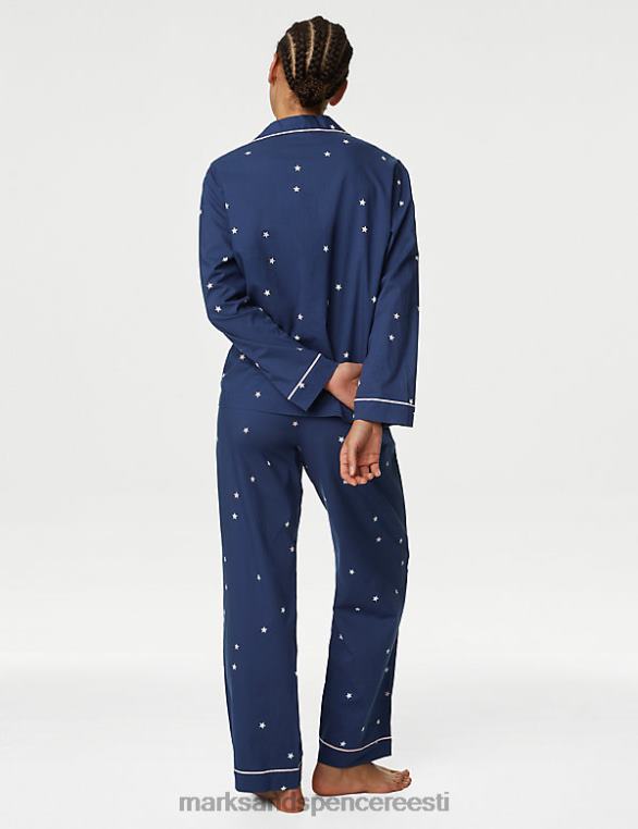 pesu ee Marks & Spencer unisex puhtast puuvillast tähtprinteriga pidžaamakomplekt tumesinine NZTRN3429