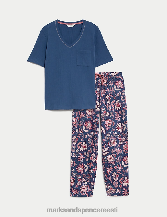 pesu ee Marks & Spencer unisex puuvillane lilleline pidžaamakomplekt tumesinine NZTRN3330